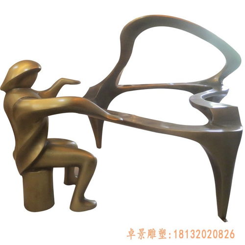 廣場彈鋼琴抽象人物銅雕 校園銅彈鋼琴雕塑價格