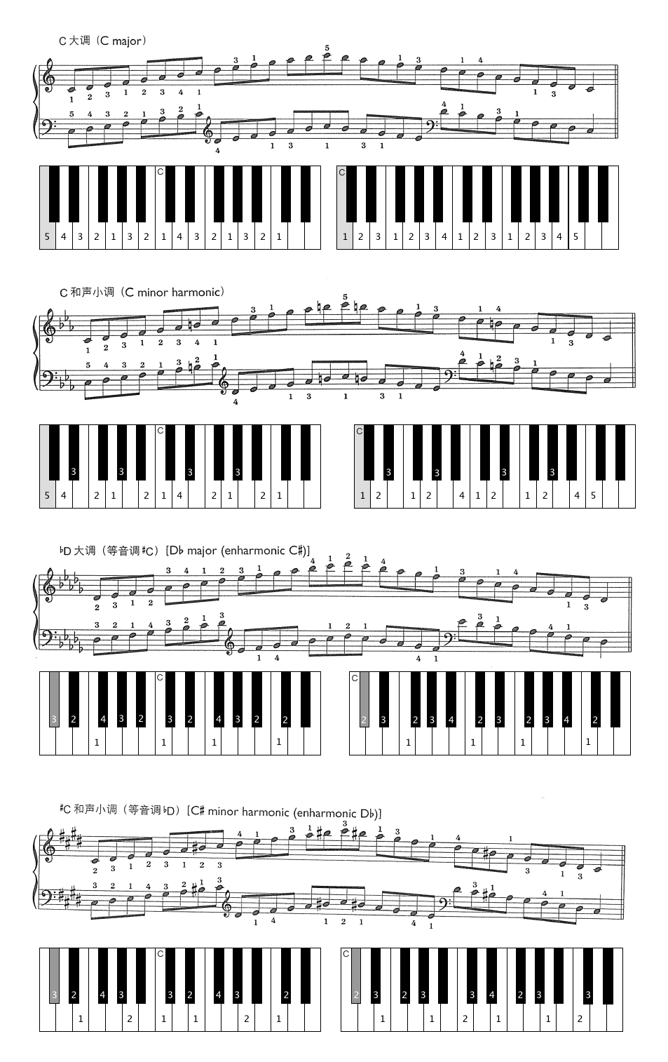 鋼琴12常用大小調音階指法